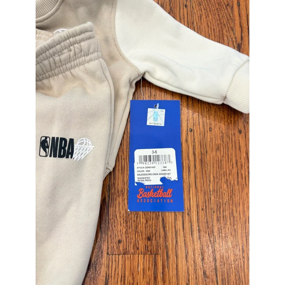 NBA Baby Kaleidoscope Crew Jogger Set Sand Cream Fleece 2-Piece Outfit 3-6M
